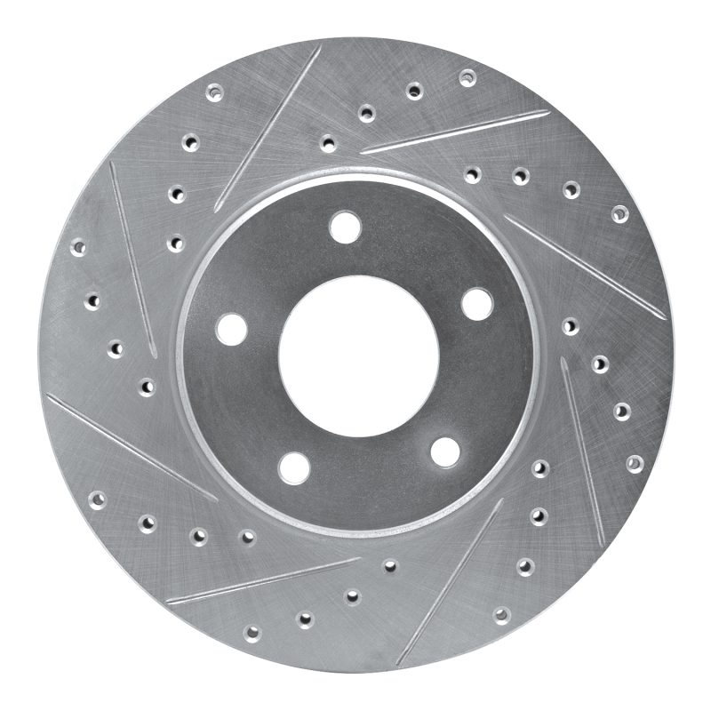 Jaguar XJ8 Brake Rotor (1) - Front Left - R1 Concepts - Drilled & Slotted - Silver - `97-`03
